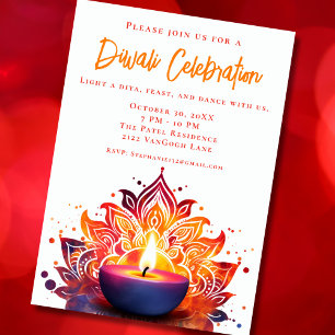 Colorée Diya Diwali Célébration Invitation