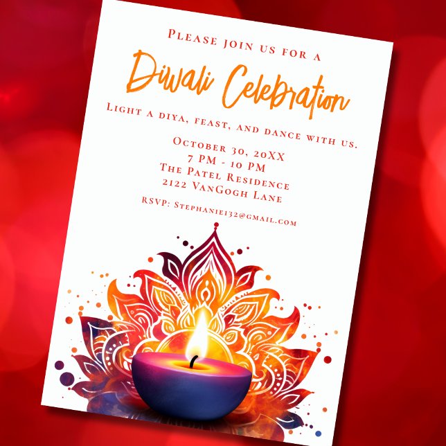 Colorée Diya Diwali Célébration Invitation (Créateur téléchargé)