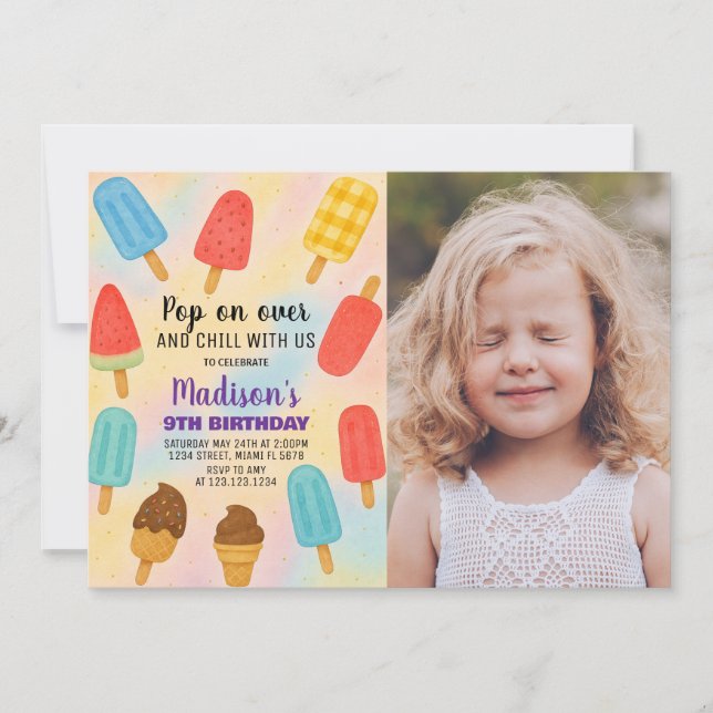 Colorée Popsicle Party Anniversaire Invitation (Devant)