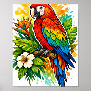 Colorfi Papagei Illustration – Tropischer Exotisch Poster