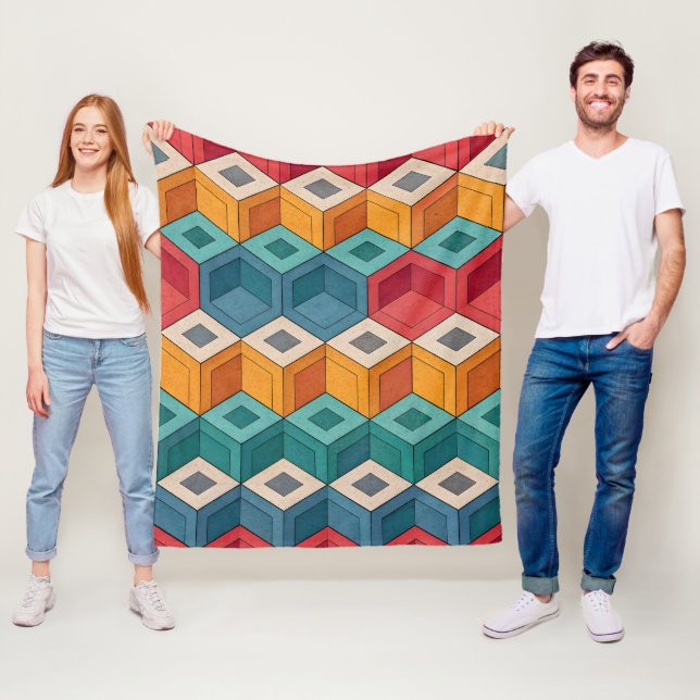 Colorful 3D Cube Illusion Pattern | Seamless Depth Fleecedecke (Beispiel)