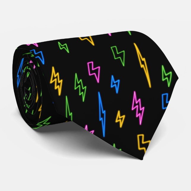 Colorful 80's Retro Neon Lightning Pattern  Krawatte (Gerollt)