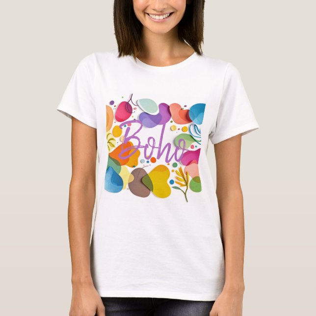 Colorful Abstract Botanical Boho Cutout Art T-Shirt (Vorderseite)