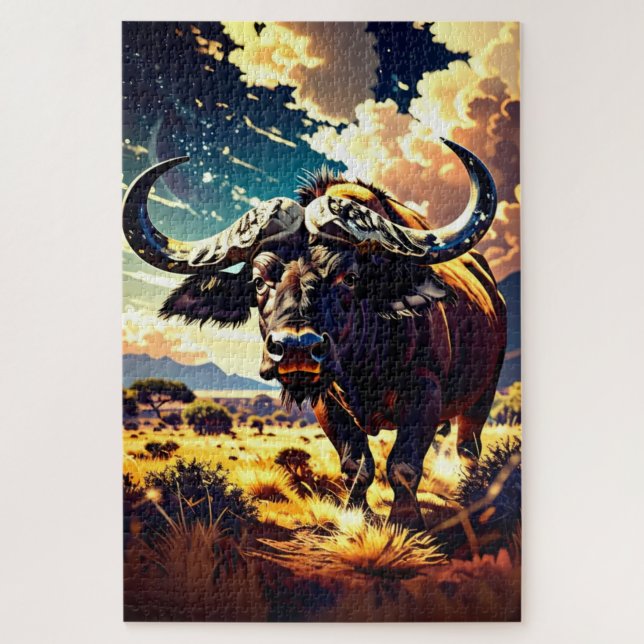 Colorful Abstract Buffalo Puzzle for Adults (Vertikal)