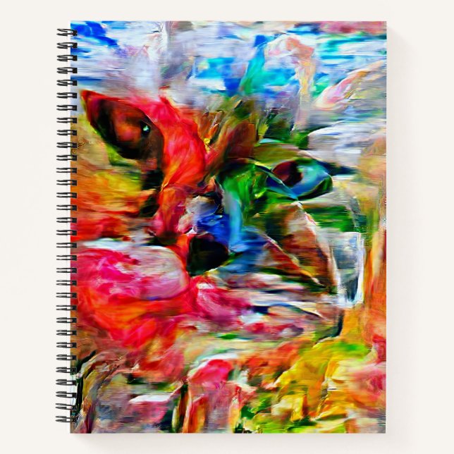 Colorful Abstract Expressionist Cat Art Print" Notizbuch (Vorderseite)