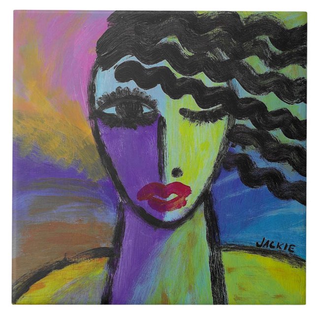 Colorful Abstract Female Portrait Fliese (Vorderseite)