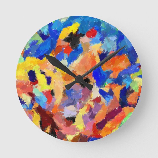 Colorful Abstract finger painting art  Runde Wanduhr (Vorderseite)