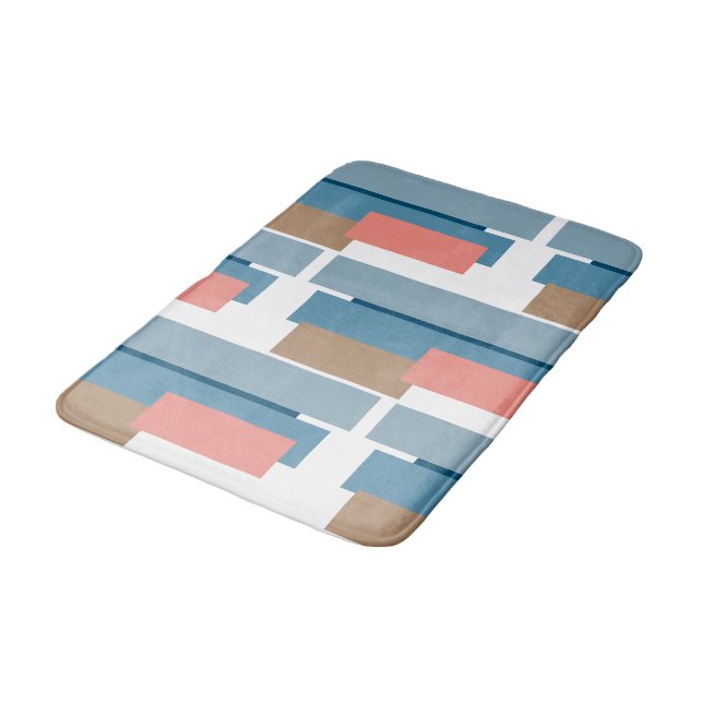 Colorful Abstract Geometric Stripes Badematte (Schrägansicht)