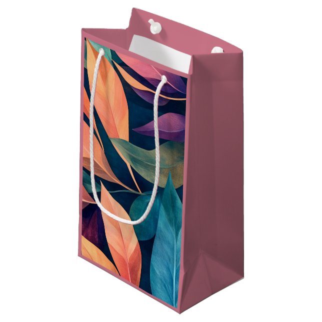 Colorful Abstract Leaves Kleine Geschenktüte (Vorderseite Schrägansicht)