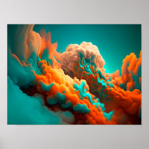 Colorful abstract orange and blue smoke pattern. poster