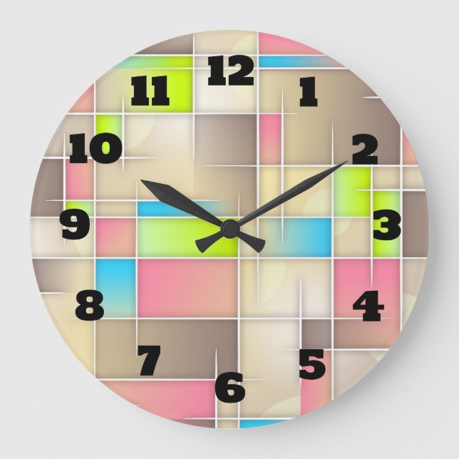 Colorful Abstract Squares Geometric Pattern Große Wanduhr (Vorderseite)