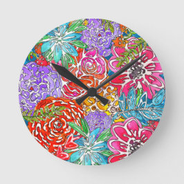 Colorful Abstract Wild Flower Collage Clock Runde Wanduhr