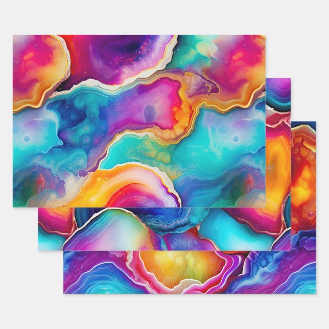 Colorful Agate Abstract with Swirling Layers Geschenkpapier Set (Set)