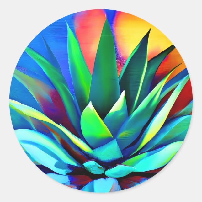 Colorful Agave Pflanze Runder Aufkleber (Vorderseite)
