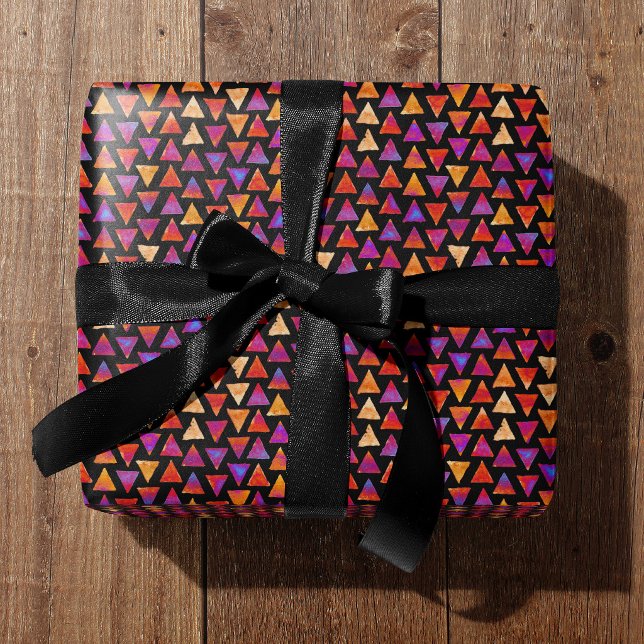 Colorful All Occasion Triangle Pattern  Geschenkpapier (Versatile All Occasion Wrapping Paper. For men or women. Black Ribbon.)