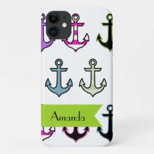 Colorful Anchors, Pattern Of Anchors, Your Name iPhone 11 Hülle