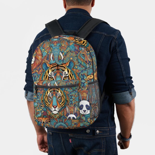 Colorful Animal Mandala Backpack – Boho Animal  Bedruckter Rucksack (Insitu (Modell))