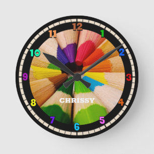 Colorful Art Pencils Acrylic Wall Clock Runde Wanduhr