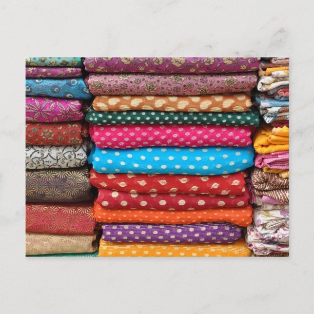 Colorful Asian Sari Fabric Postcard Postkarte (Vorderseite)