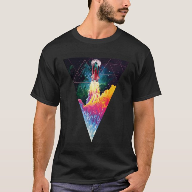 Colorful Astronaut Blast Off Rocket Launching Gala T-Shirt (Vorderseite)