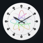 Colorful Atom Science Power Große Wanduhr<br><div class="desc">Atom - a cool design for all scientist types out there. A Perfect Gift for a Student or Teacher. Customize with your initials and color.</div>