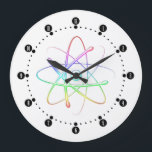 Colorful Atom Science Power Große Wanduhr<br><div class="desc">Atom - a cool design for all scientist types out there. A Perfect Gift for a Student or Teacher. Customize with your initials and color.</div>
