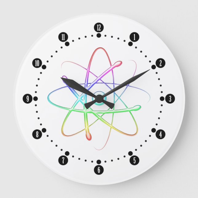 Colorful Atom Science Power Große Wanduhr (Vorderseite)