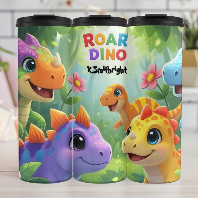 Colorful Baby Dinosaurs Roar Forest Thermosbecher (Von Creator hochgeladen)