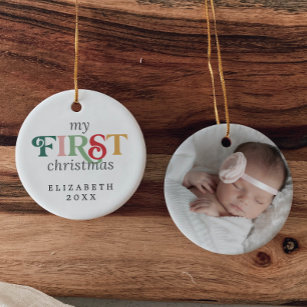 Colorful Baby's First Christmas Neugeborenes Foto Keramik Ornament