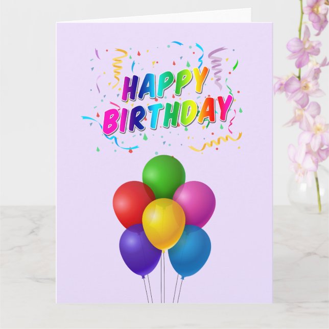 Colorful Balloons Confetti Happy Birthday Karte (Orchidee)