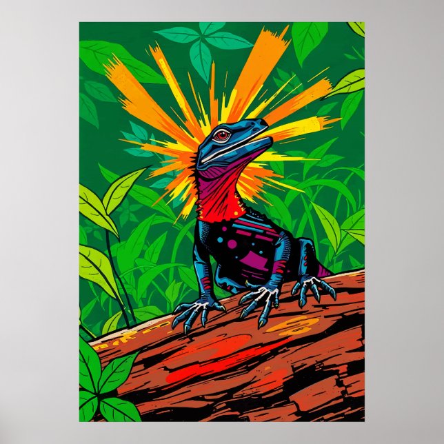 Colorful Basilisk Lizard Jungle Art Poster (Vorne)
