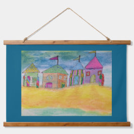 Colorful Beach Huts Wandteppich Mit Holzrahmen