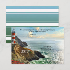 Colorful Beach Lighthouse Wedding RSVP Card Einladung