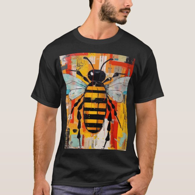 Colorful Bee Art Print Honeybee Wall T-Shirt (Vorderseite)