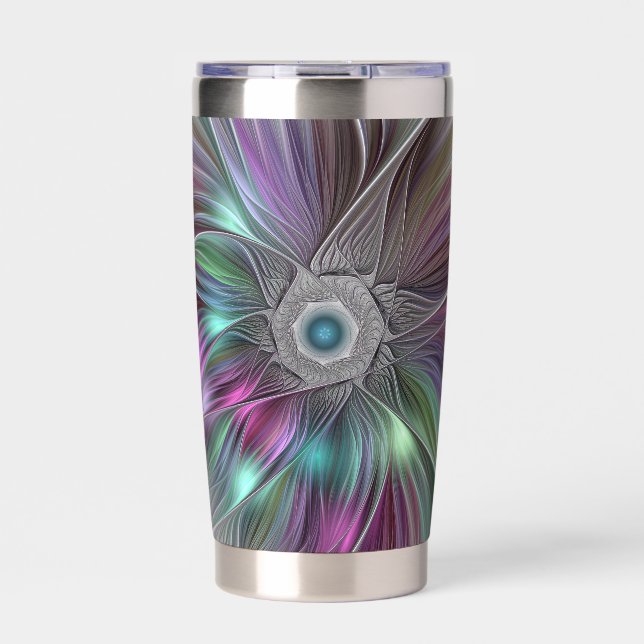 Colorful Big Flower Abstract Trippy Fractal Art Thermobecher (Vorderseite)