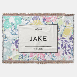 Colorful Birds Welcome Name Date Newborn Decke