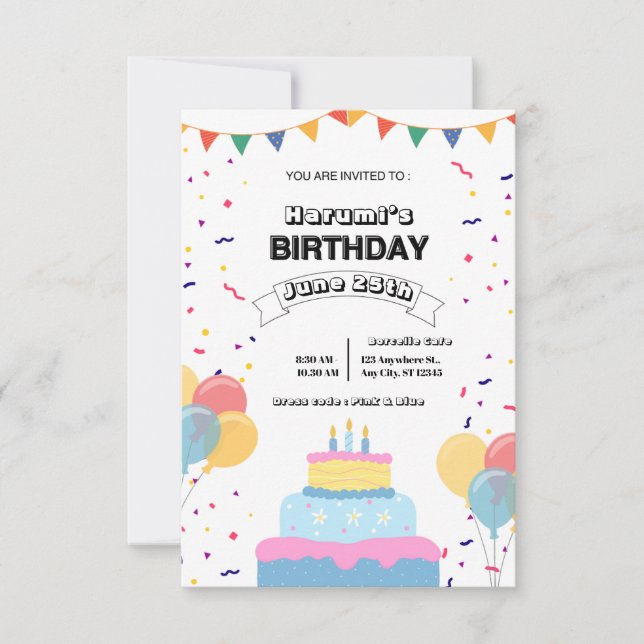 Colorful Birthday Party Invitation Einladung (Vorderseite)