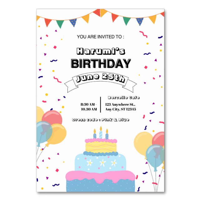 Colorful Birthday Party Invitation Tischnummer (Vorderseite)