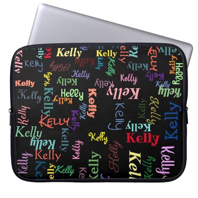 Colorful Black Monogrammed First Name Fun Cute Laptopschutzhülle (Vorderseite)