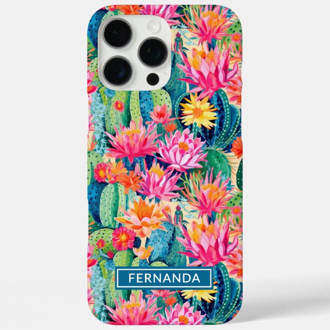 Colorful Blooming Cacti Personalized iPhone 16 Pro Max Hülle (Rückseite)