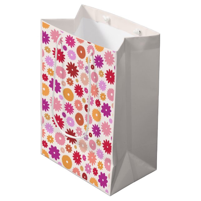 Colorful Blooms Pattern Mittlere Geschenktüte (Vorderseite Schrägansicht)
