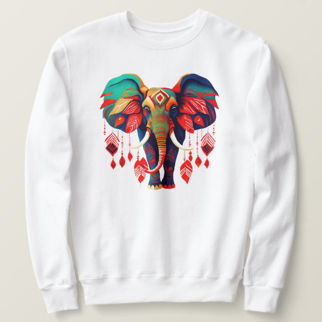 Colorful Bohemian Style Elephant Sweatshirt (Design vorne)