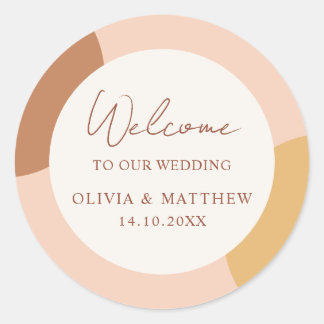 Colorful Boho Retro Arches Welcome Wedding Runder Aufkleber