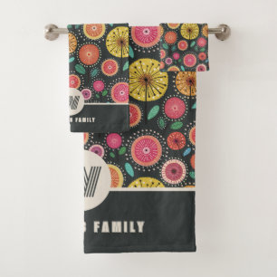 Colorful Boho Scandi Folk Name Badhandtuch Set