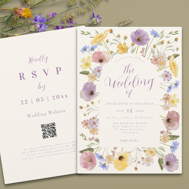 Colorful Boho Wildblume Wedding Einladung (Colorful boho wildflower elegant wedding invitation in pastel colors )