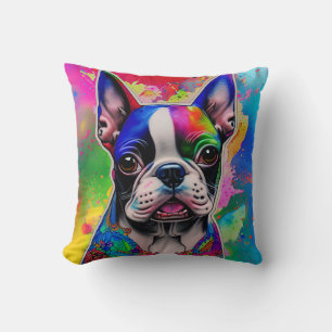 Colorful Boston Terrier Paint Splashes Square Kissen