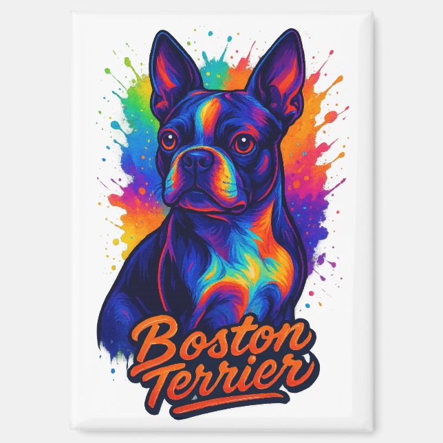 Colorful Boston Terrier Pop Art Portrait Magnet (Vorderseite)