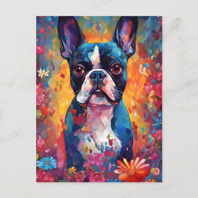 Colorful Boston Terrier Postkarte (Vorderseite)