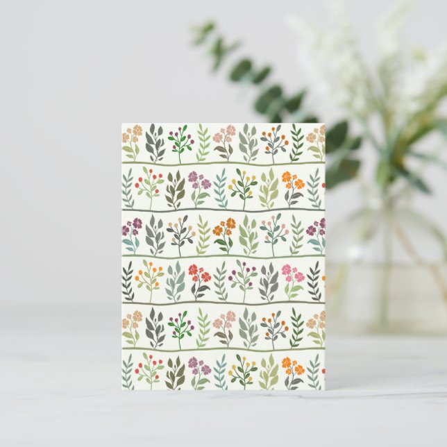 Colorful Botanic Rhapsody Floral Silhouette Postkarte (Stehend Vorderseite)