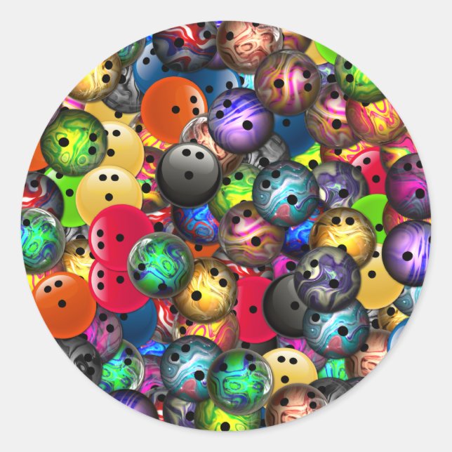 Colorful Bowling Balls Collage Runder Aufkleber (Vorderseite)